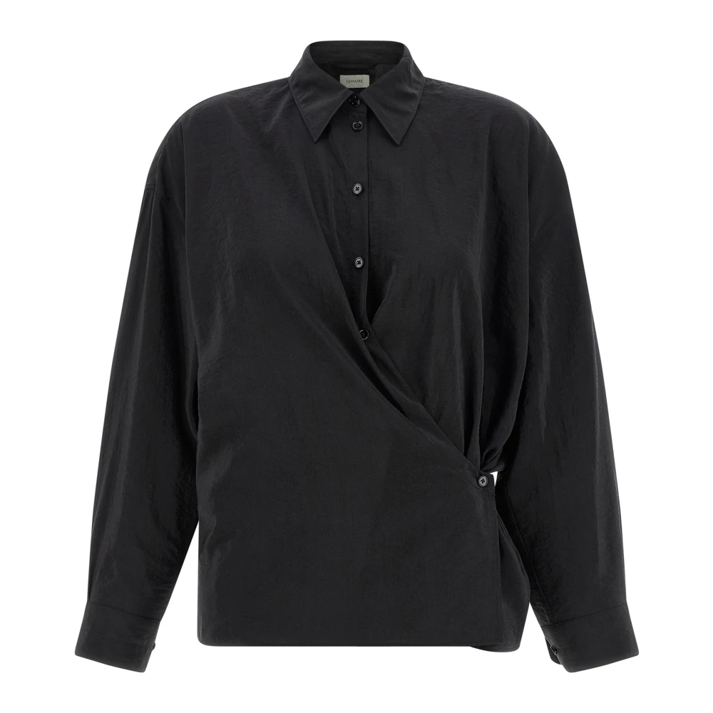 Lemaire Black Straight Collar Twisted Shirt In Dry Silk - Female - Shirts - M - Blouses & Shirts