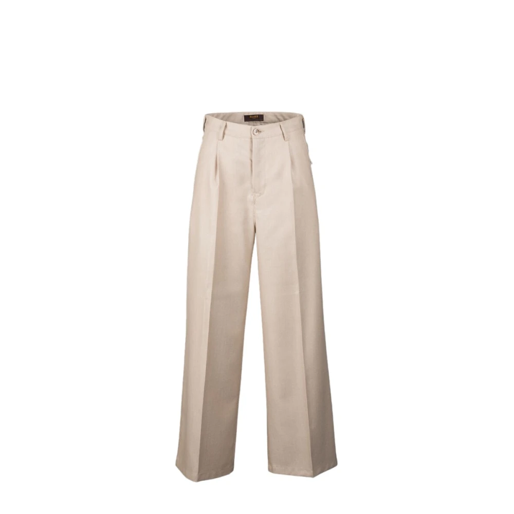 Moorer Women's Beige Wide Trousers, S, Tresa-Ca7 Pocket Trousers