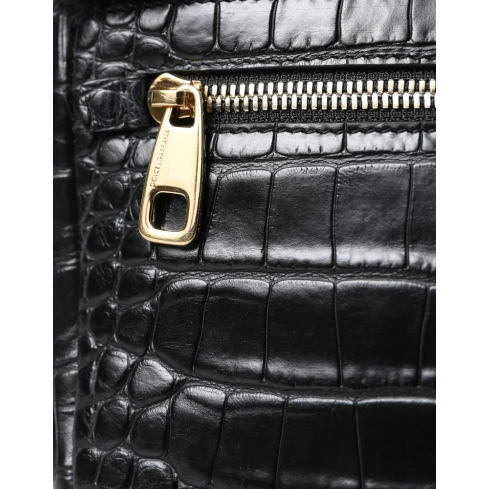 Dolce & Gabbana Exclusieve Panther Schoudertas met Krokodillenprint Black Dames