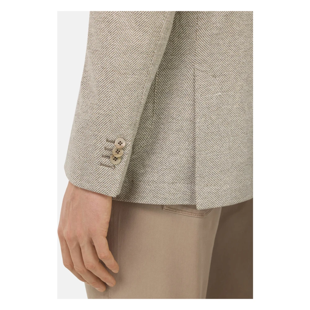 Boggi Milano B Jersey Linnen en Katoenen Herringbone Jas Beige Heren