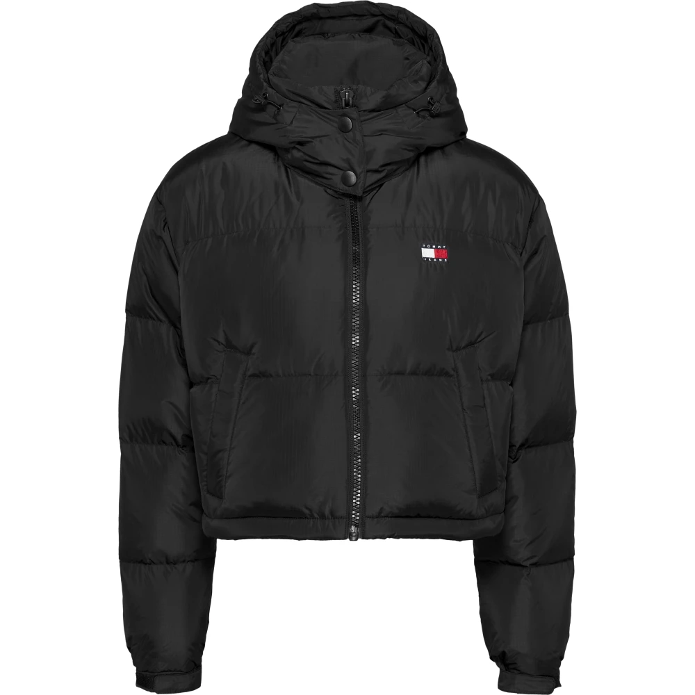Tommy Jeans Zwarte Gewatteerde Nylon Hoodie Jas Black Dames