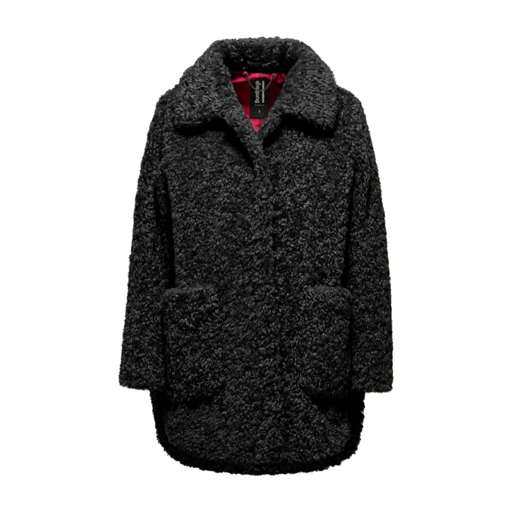 BomBoogie Sherpa Fleece Kappa med Tryckknappar Black, Dam