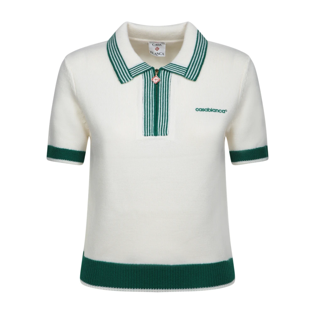 Casablanca Groene Kraag Tennis Polo Shirt White Dames