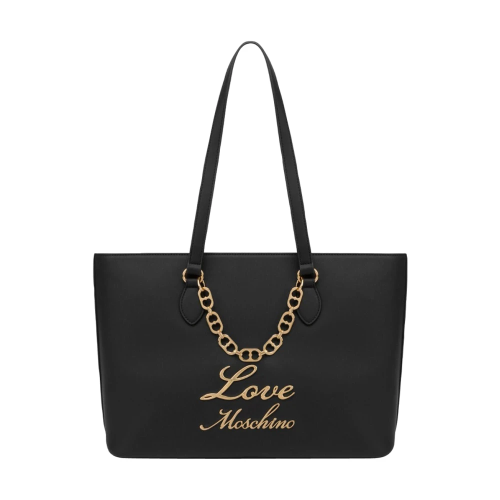 Love Moschino Trendy Heart Chain Shopper Tas Black Dames
