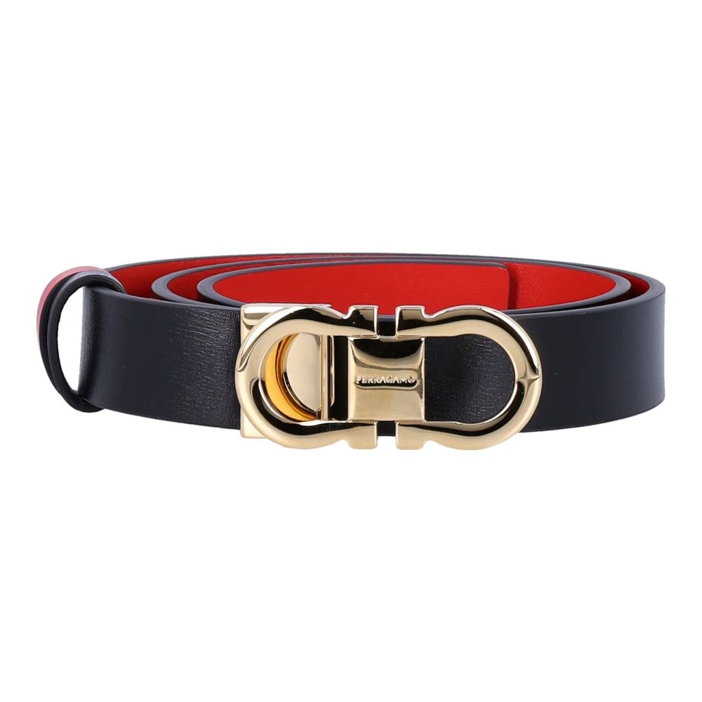 Salvatore Ferragamo Omkeerbare Gancini Riem in Nero + Flame Red Black Dames