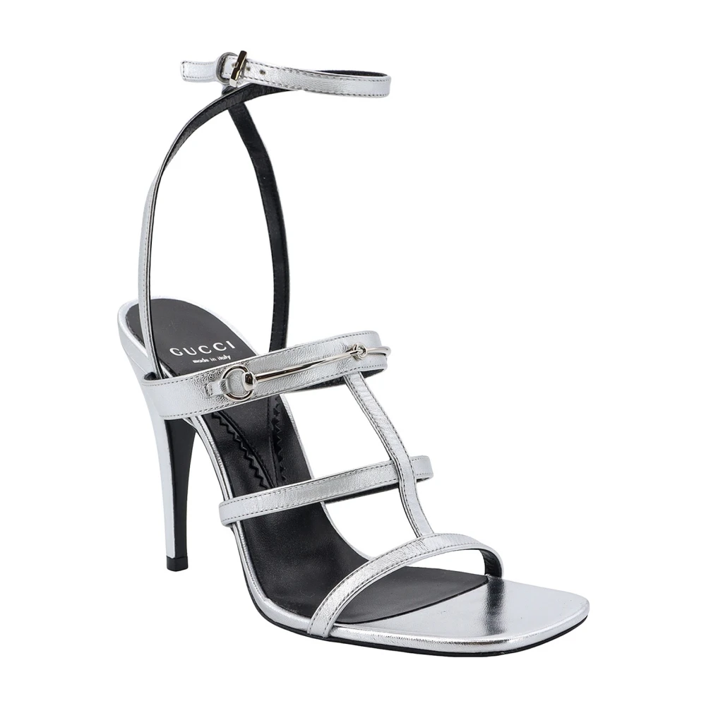 Gucci Gelamineerde leren sandalen met Horsebit Gray Dames