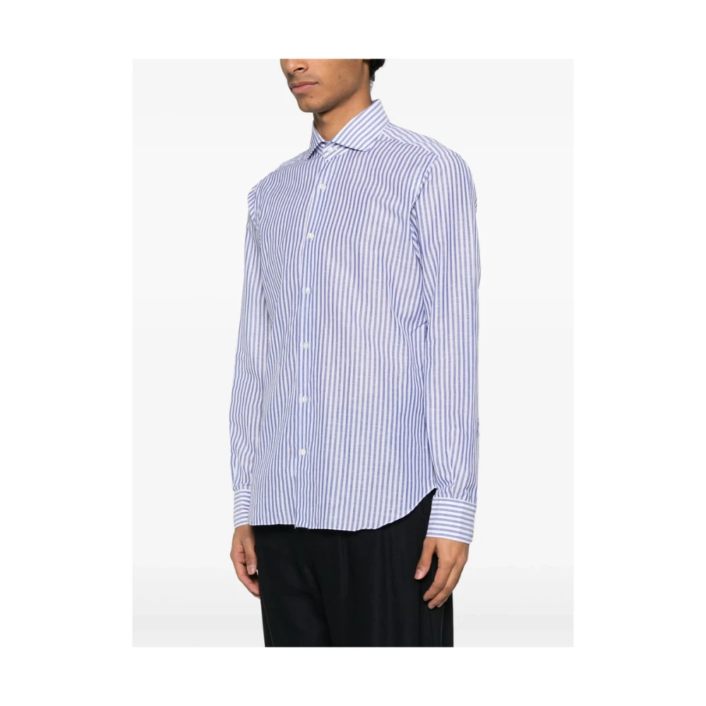 Barba Blauwe Button-Up Overhemd met Spreidkraag Blue Heren