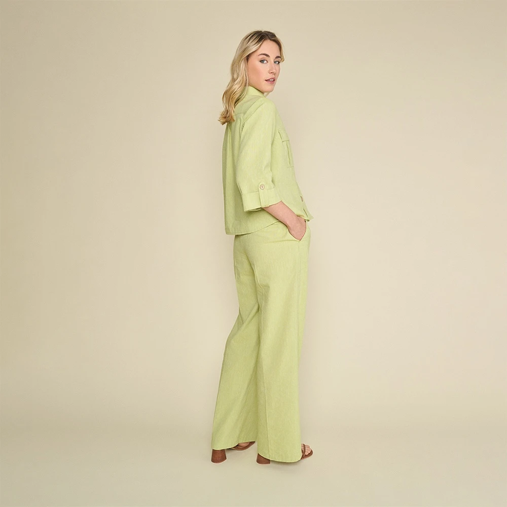 Marie Méro Safari Stijl Linnen-Katoen Blouse Jas Green Dames