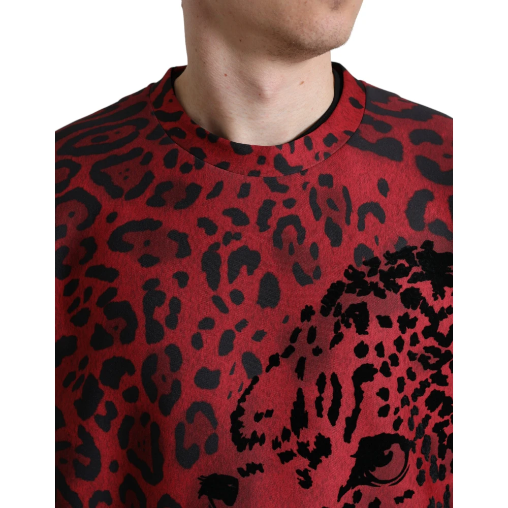 Dolce & Gabbana Rode Luipaardprint Crewneck Sweater Multicolor Heren