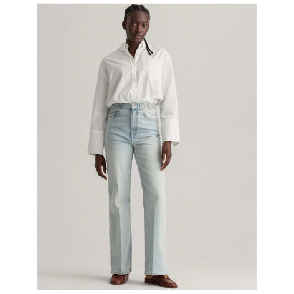 Gant Hoge Taille Flare Jeans in Indigo Wassing Blue Dames