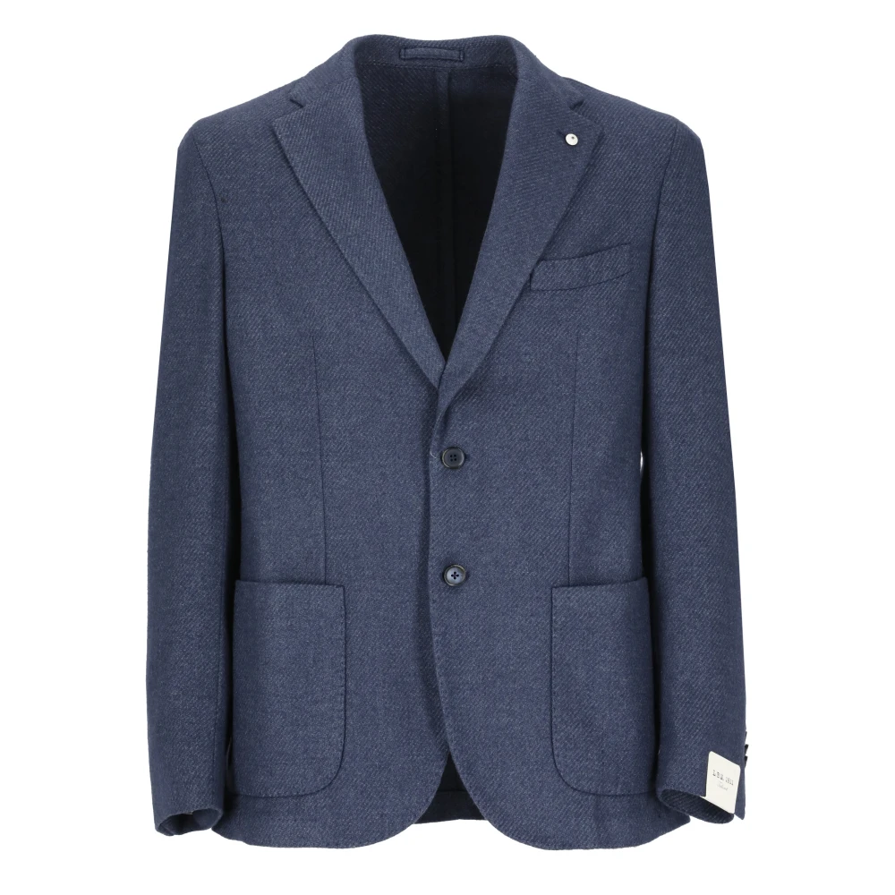 Lubiam Blauwe wollen jas met pieklapel Blue Heren