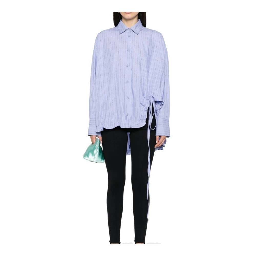 The Attico Gestreepte katoenen overhemd met asymmetrische zoom Blue Dames