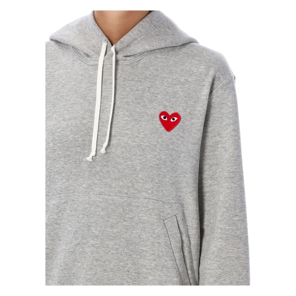 Comme des Garçons Grijze Gebreide Trui Rode Hart Patch Hoodie Gray Dames