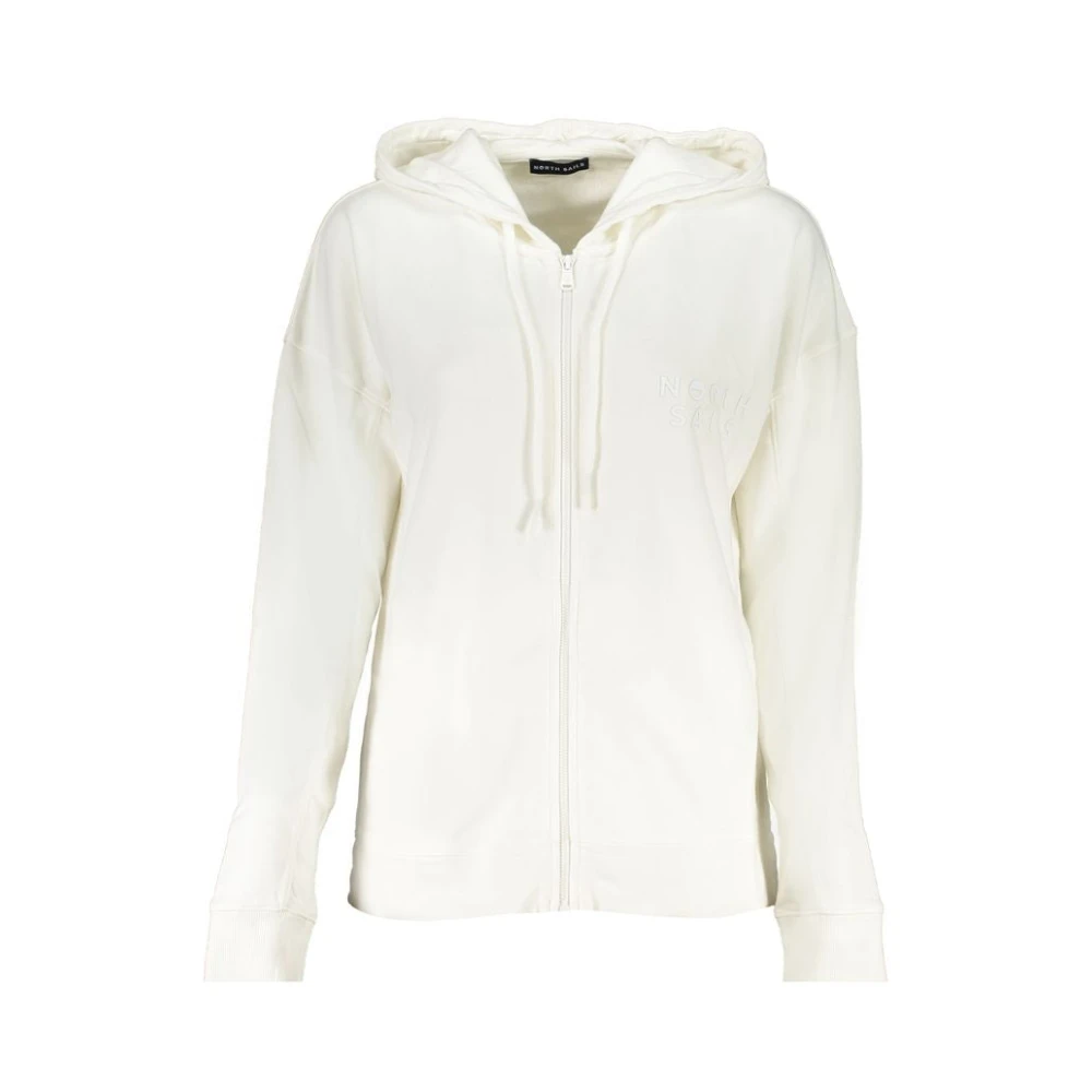 North Sails Women's White Zip-Throughs, M, Cotton Hooded Sweatshirt With Zip