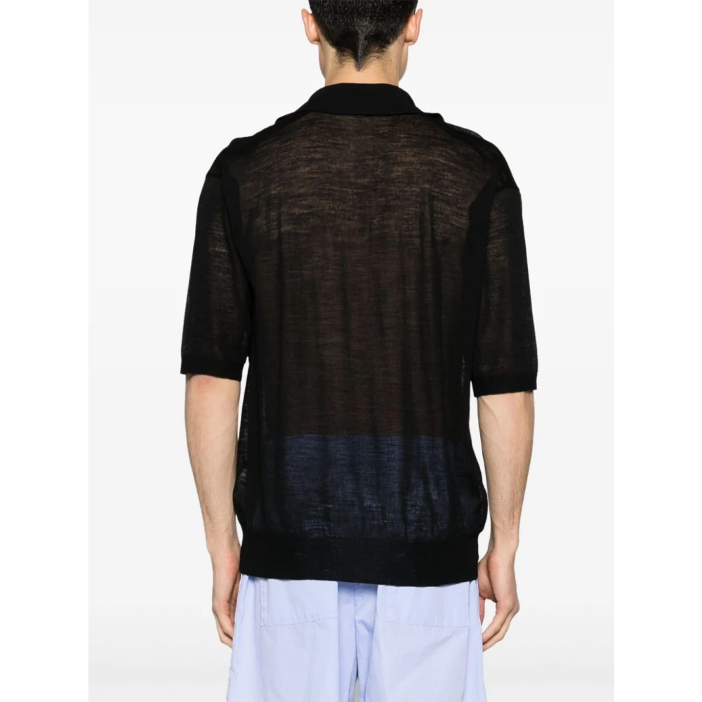 Auralee Zwart Mélange Polo T-shirt Black Heren