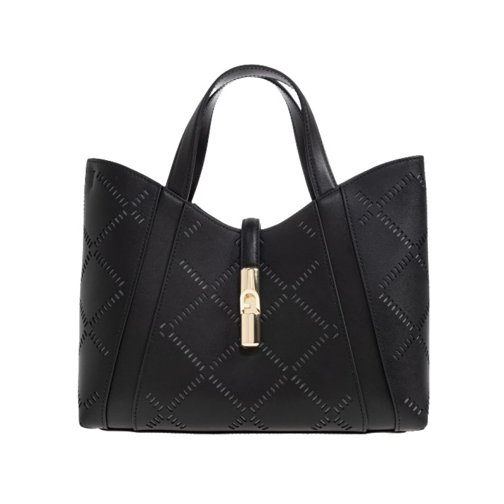 Furla Vrouw Zwart Tassen Dames, One Size, Leer, Goccia S Tote