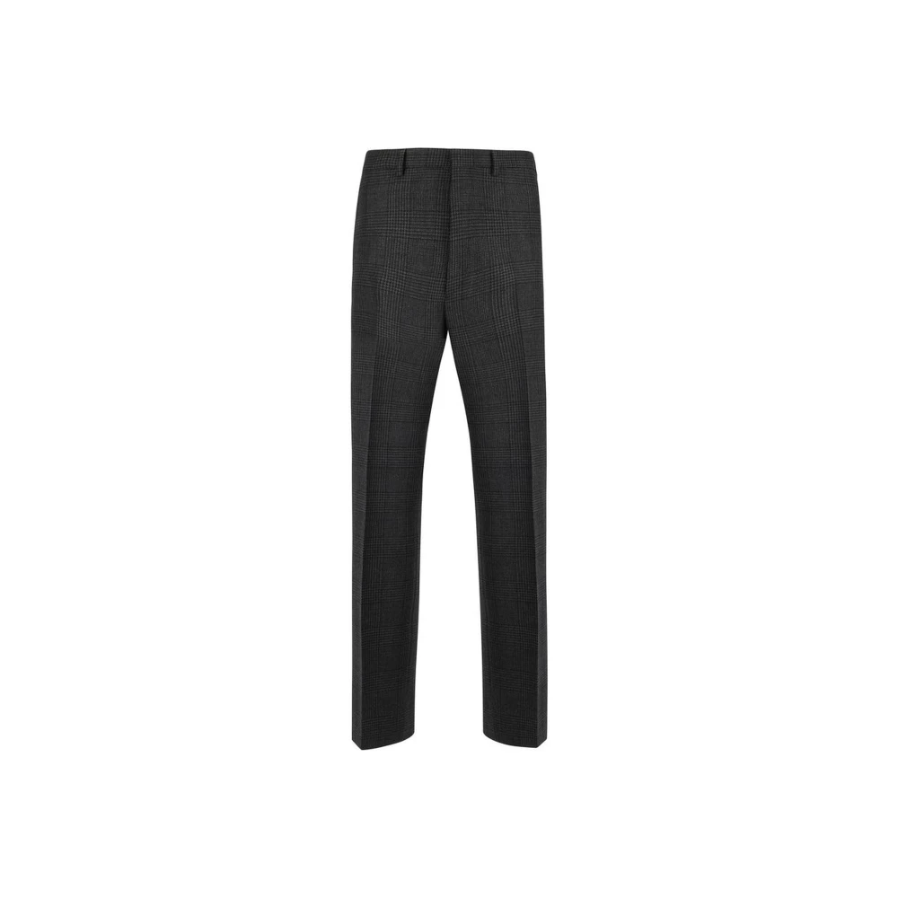 Check Pattern Wool Pants with Closure - Prada - Modalova