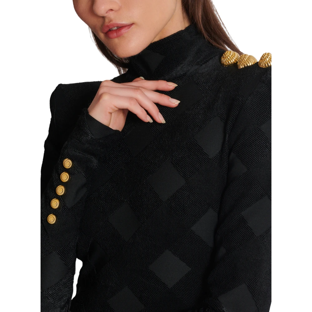Balmain Lange gingham bouclé jurk Black Dames