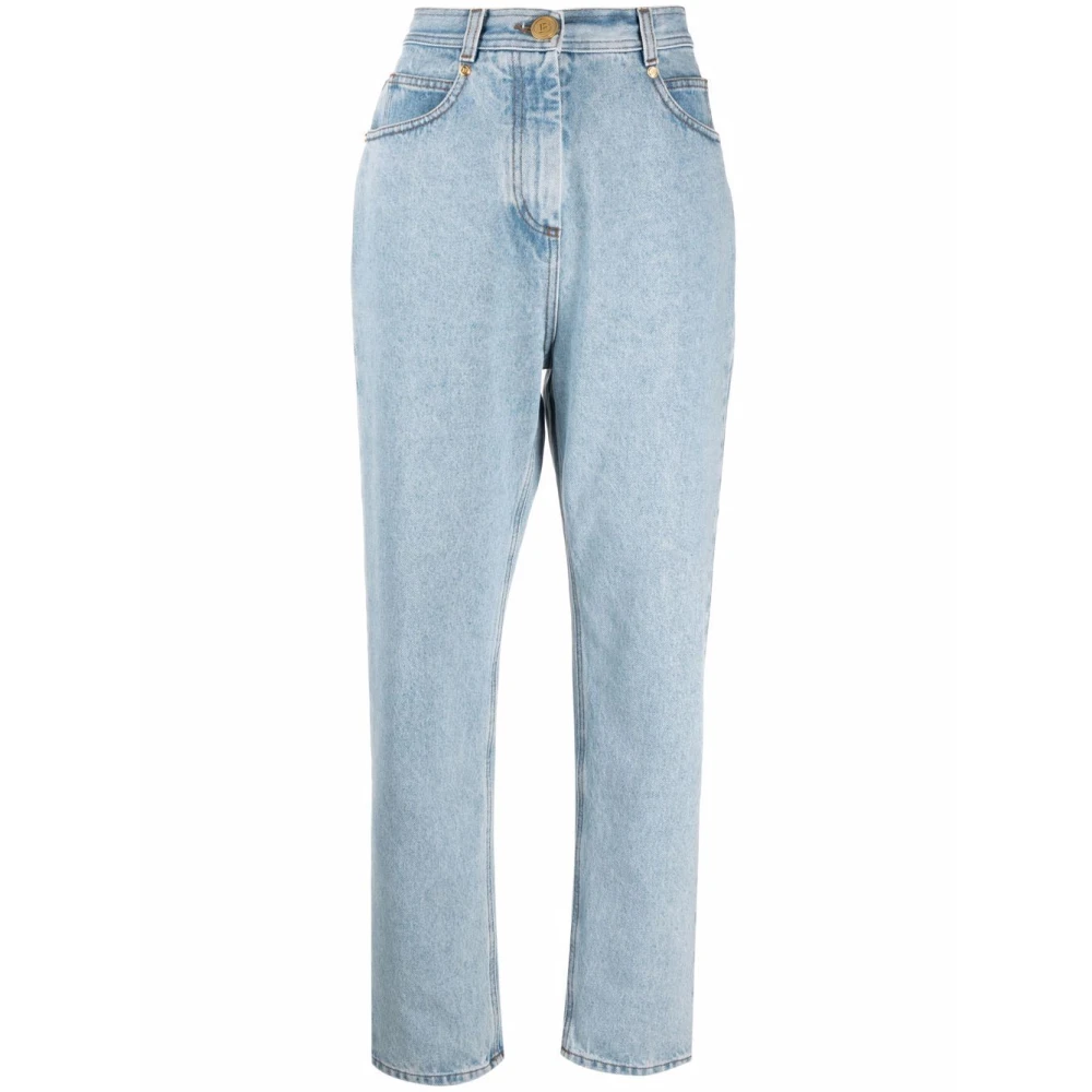 Balmain Retro-geïnspireerde high-waisted jeans met logo-patch Blue Dames