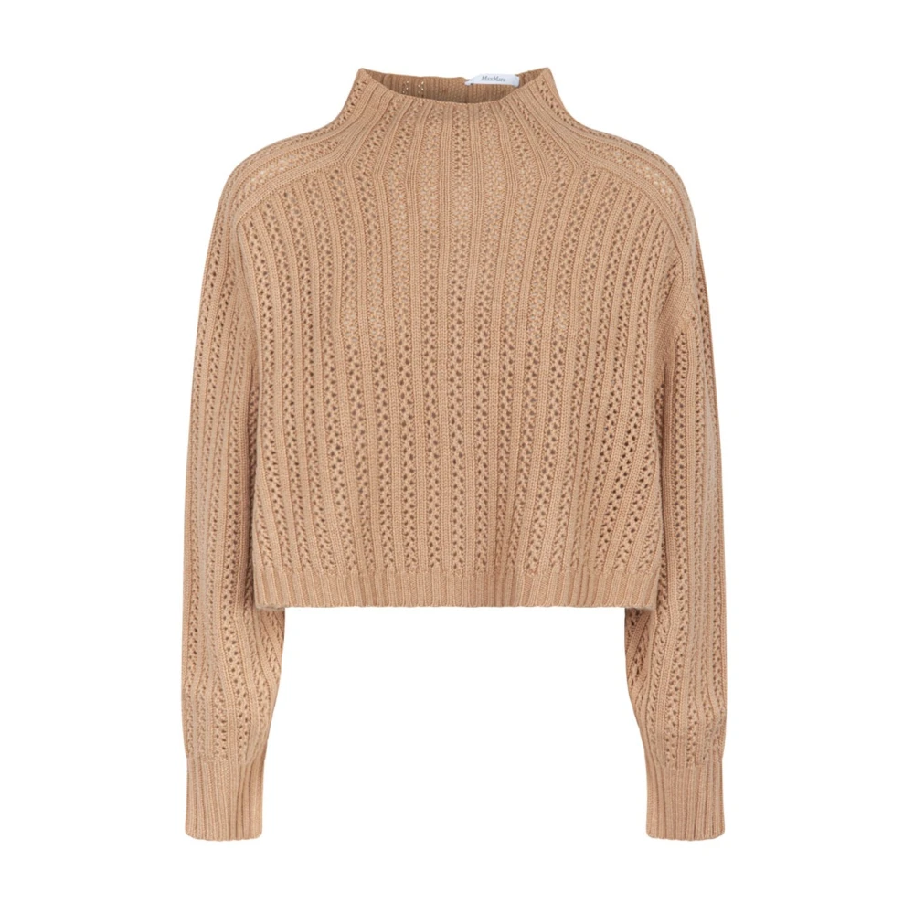 Max Mara Mock Turtleneck Wol Kasjmier Trui Brown Dames