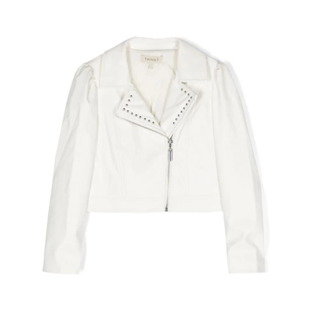Twinset Studded Faux Leather Biker Jas White Dames