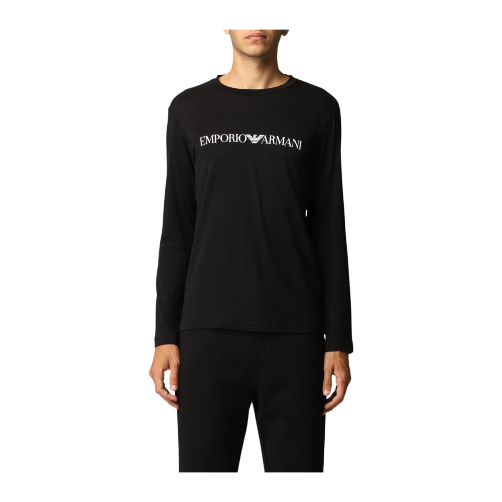 Emporio Armani Zwart T-Shirt met Lange Mouwen en Logo Black Heren