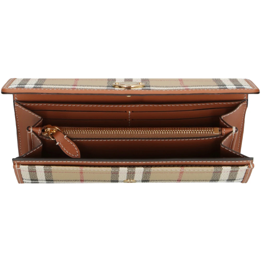 Burberry Geruit Motief Leren Portemonnee Beige Dames
