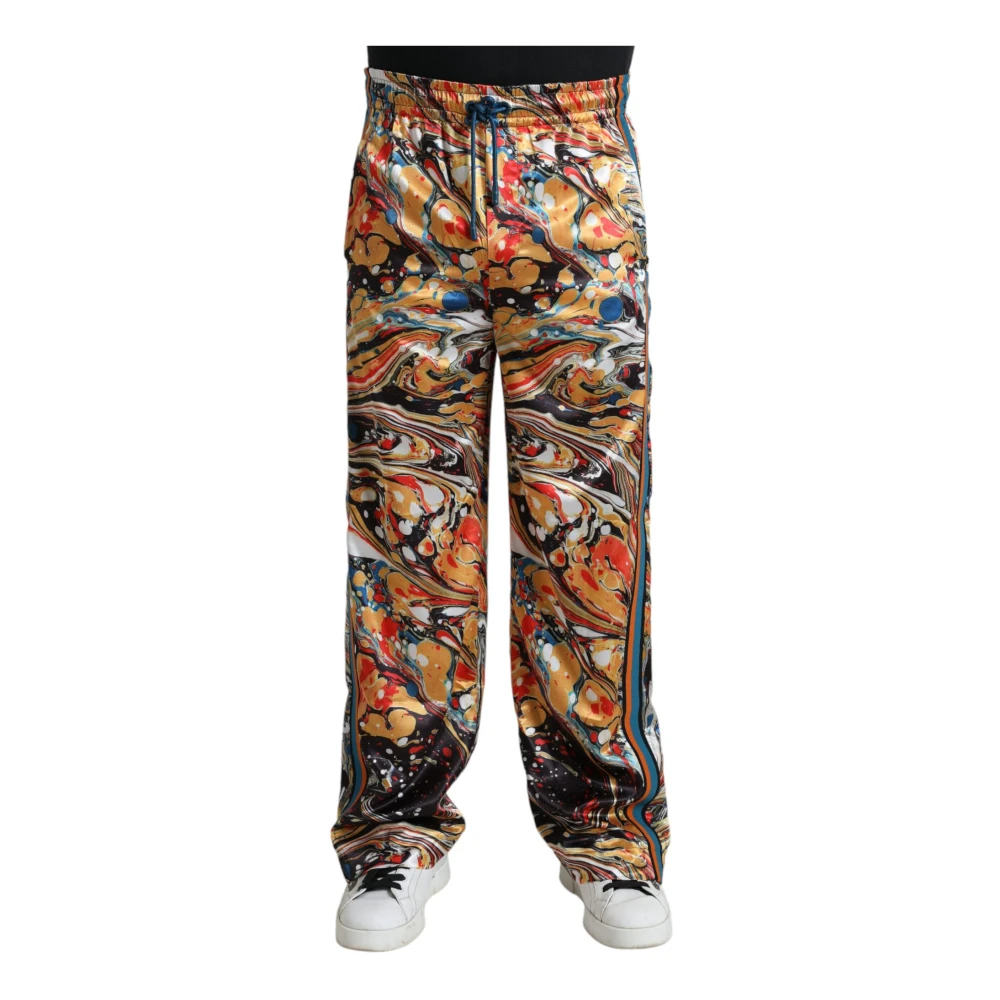 Dolce & Gabbana Men's Marble Print Satin Track Pants