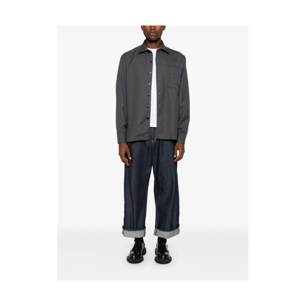 Costumein Grijze Wol Knoopshirt Gray Heren