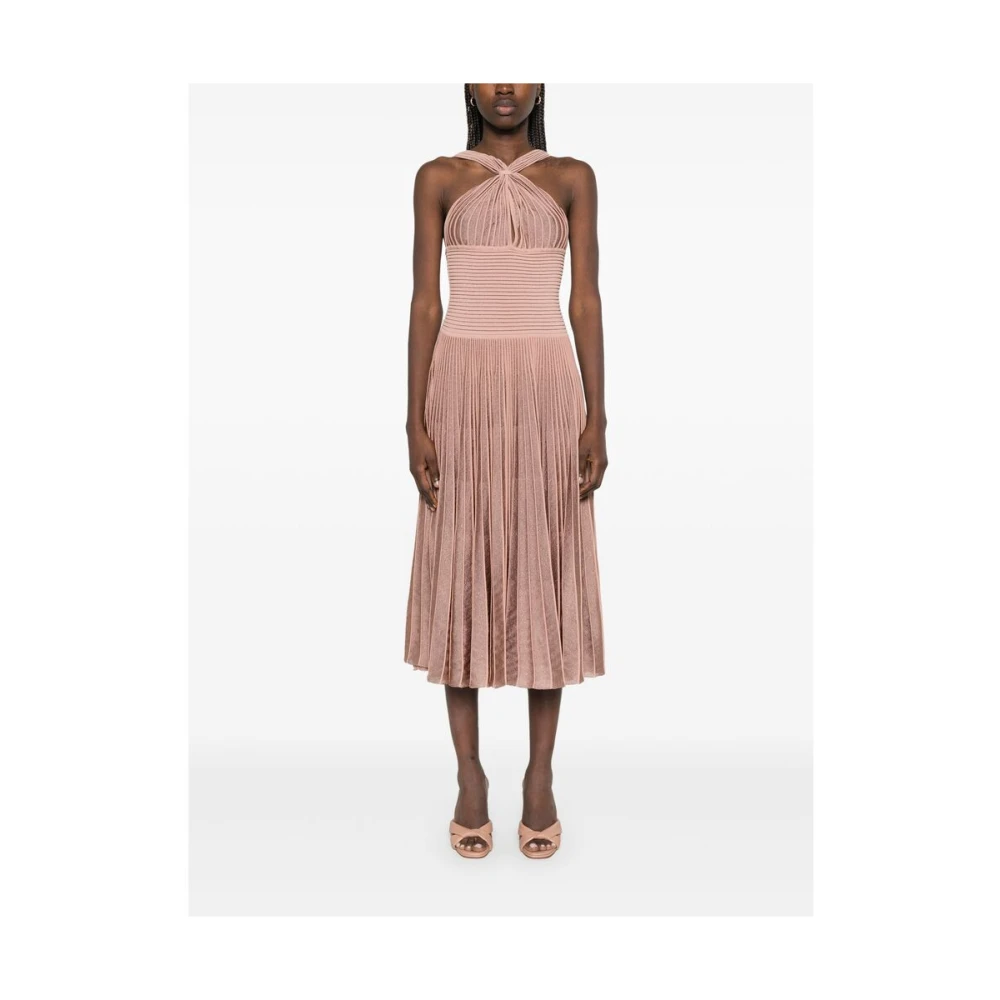 Antonino Valenti Beige Geribbelde Gebreide Keyhole Jurk Pink Dames