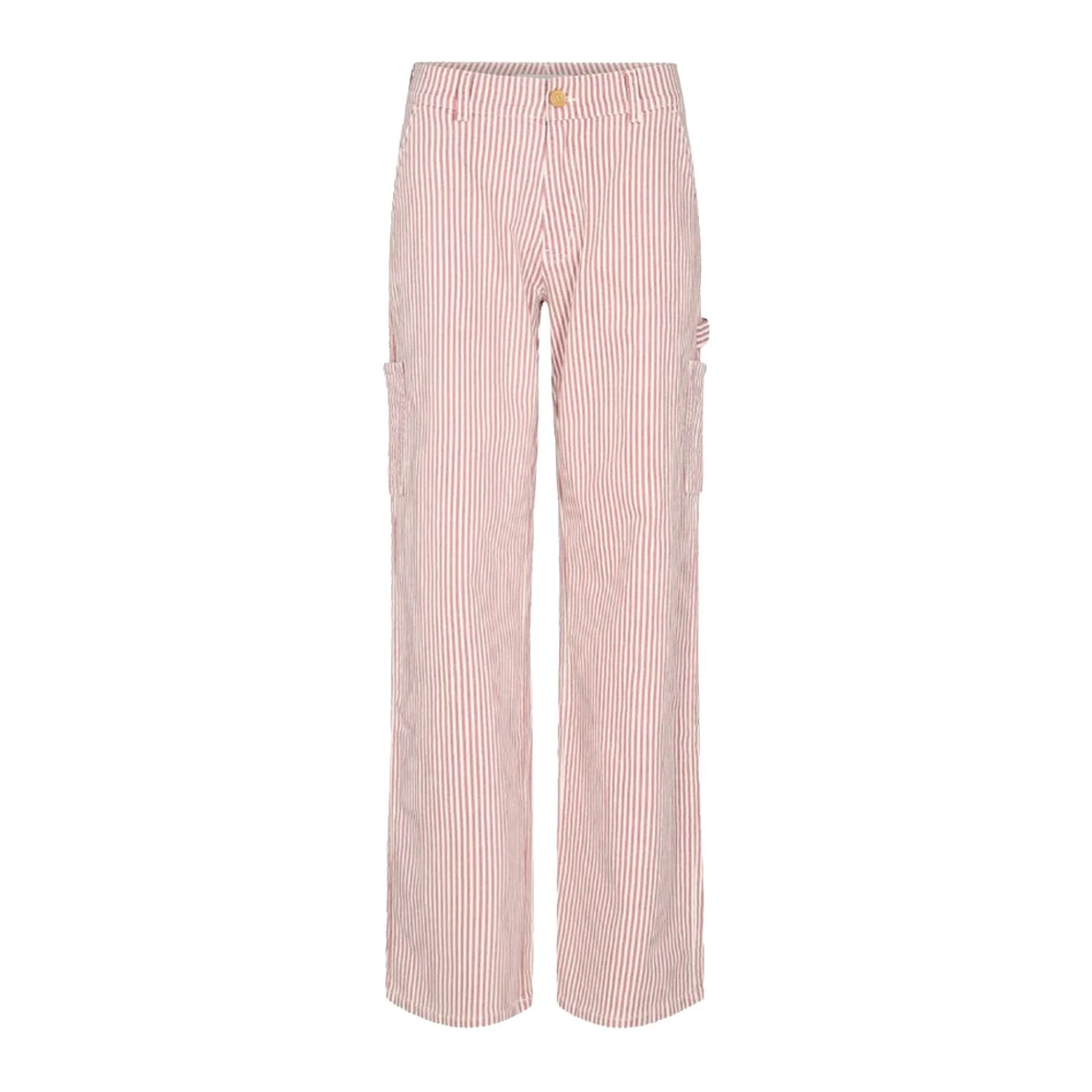 Sofie Schnoor Red Straight Trousers, Female, M, Cargo Trousers With Striped Print