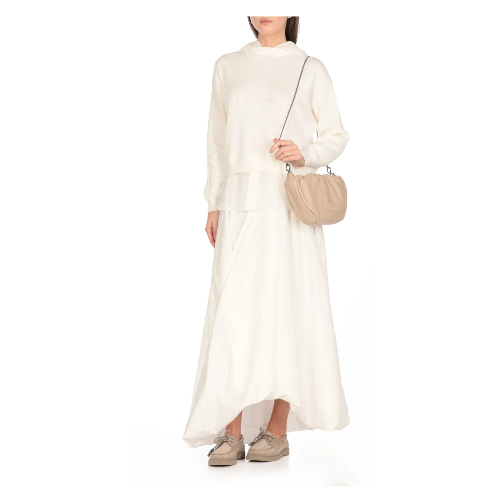 BRUNELLO CUCINELLI Ivoor Katoenen Trui met Geribbeld Patroon Beige Dames