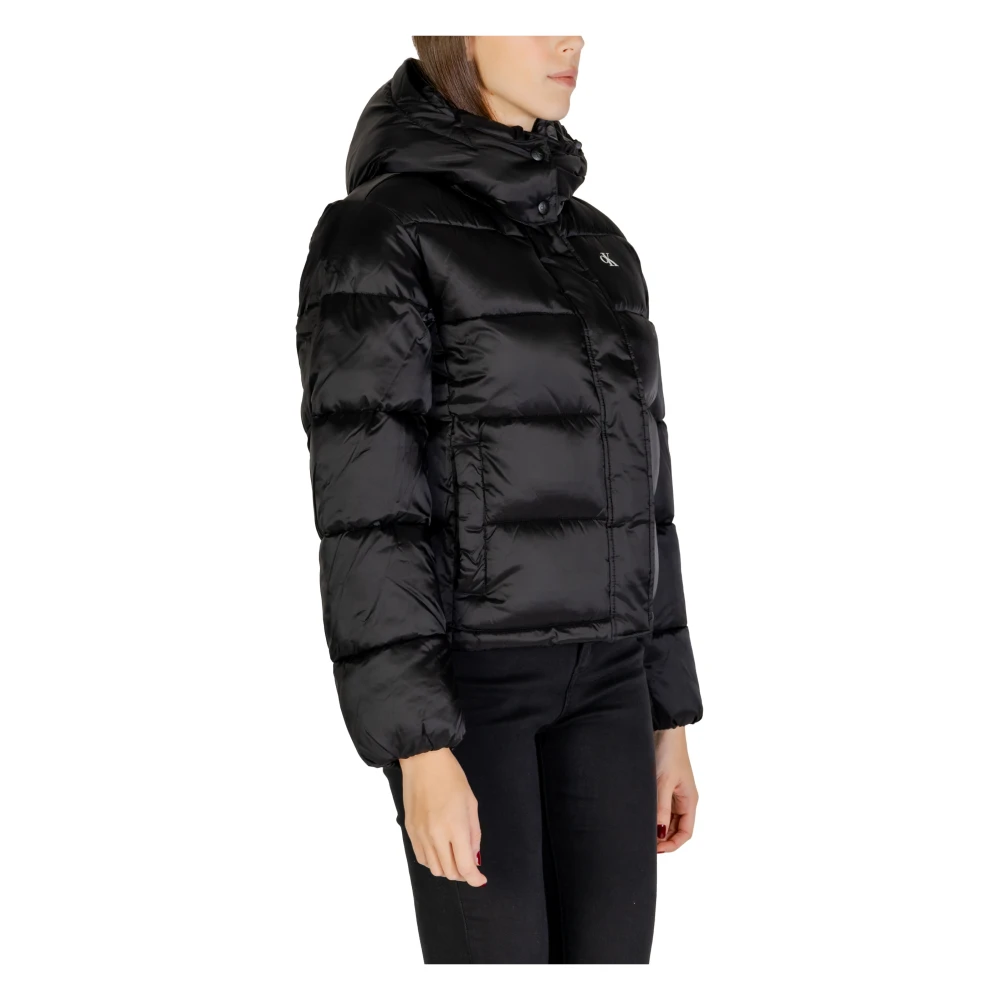 Calvin Klein Jeans Glanzende Monologo Jas Vrouwen Herfst Winter Black Dames