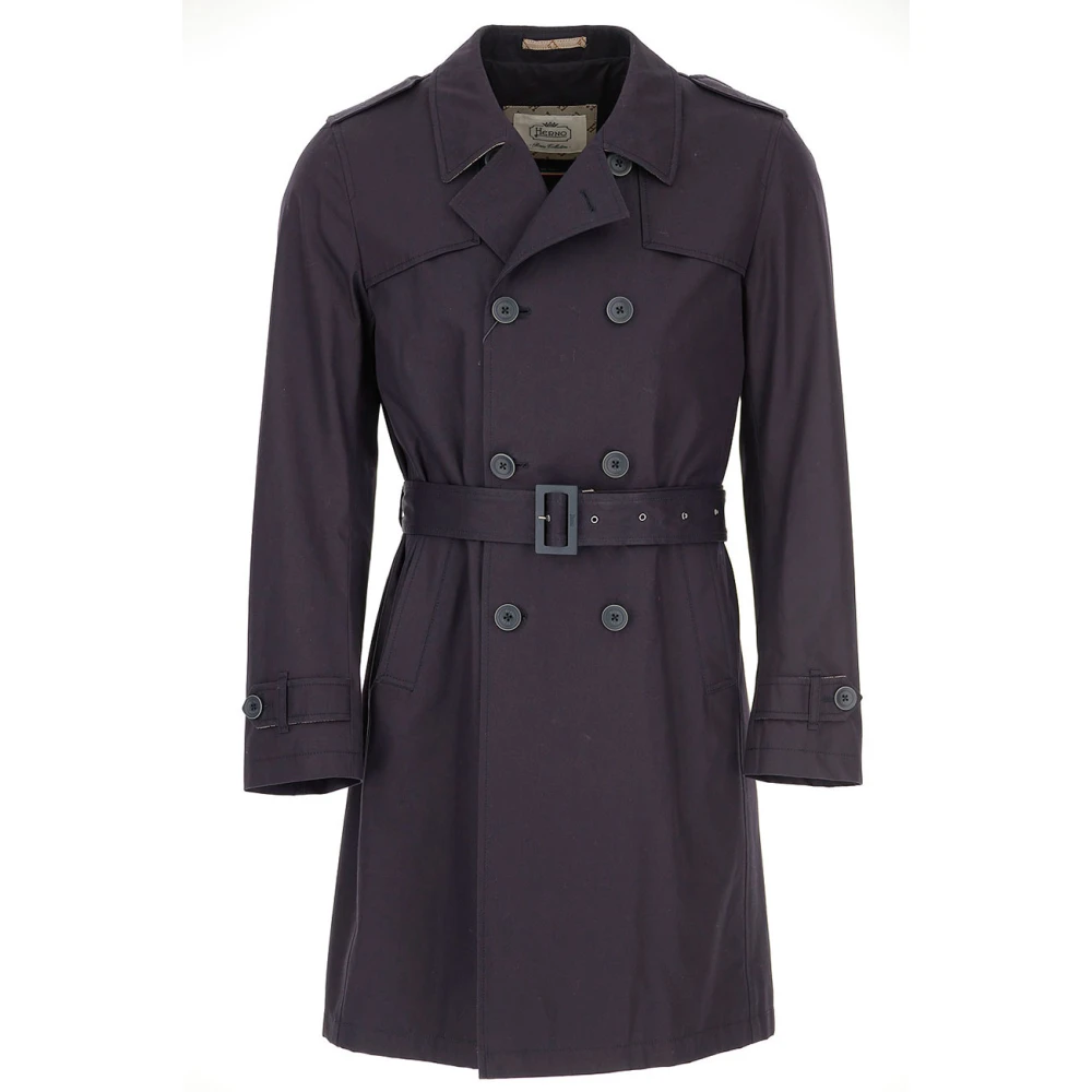 Herno Monogram Double-Breasted Trenchcoat Blue Heren