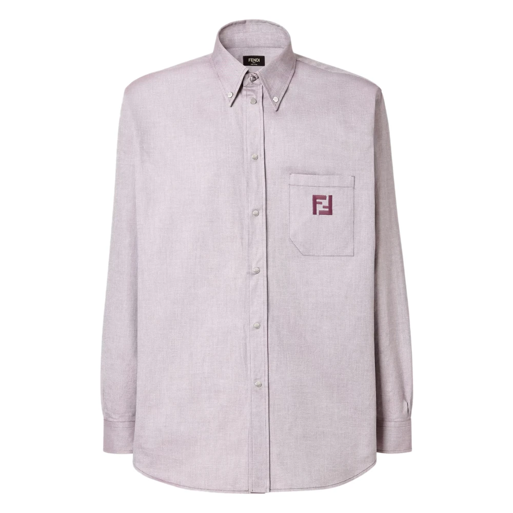 Fendi Men's Purple Casual Shirts, L, Oxford Cotton Shirt