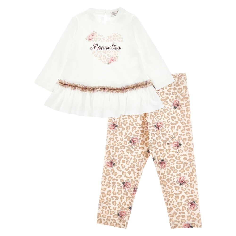 Monnalisa T-Shirt And Leggings Set - Female - Kids Sets - Beige - 3 Y | 98 Cm - Kids