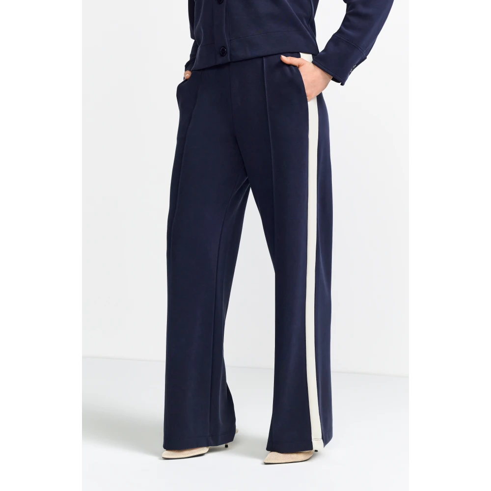 Rich & Royal Gestreepte Wijde Scuba Broek Blue Dames
