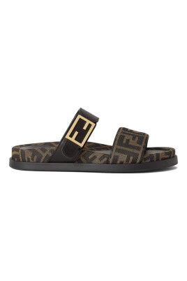 brown-jacquard-slide-sandals-with-baguette-buckle