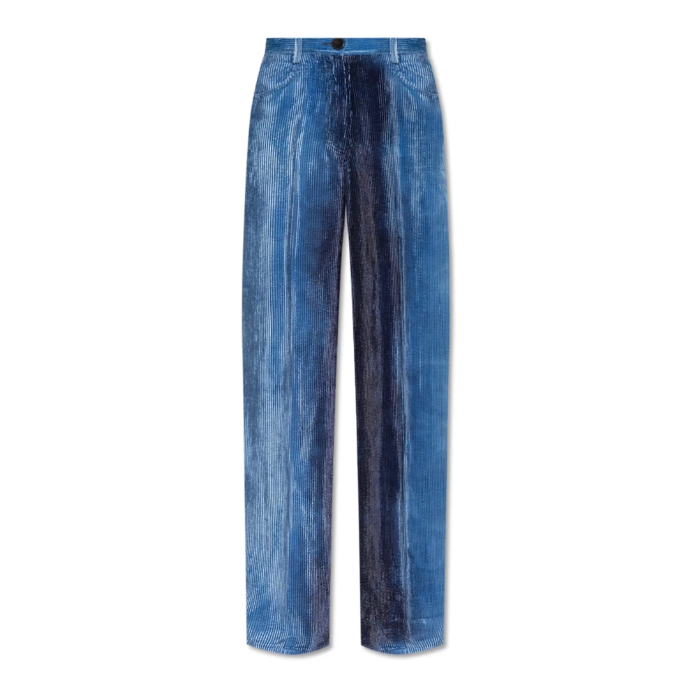 Forte Geribbelde broek met fluwelen afwerking Blue Dames
