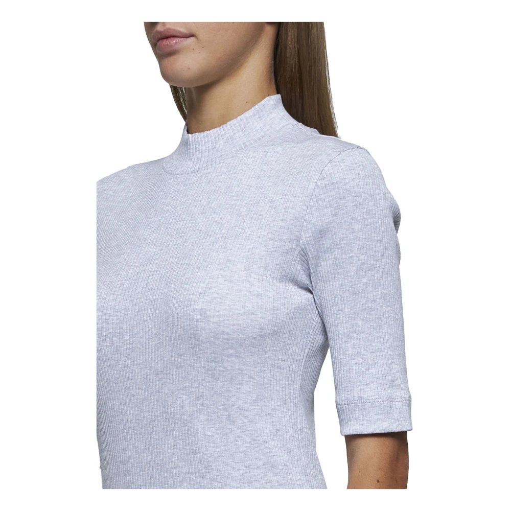 BRUNELLO CUCINELLI Lichtgrijs Geribbeld Katoenen T-shirt Gray Dames