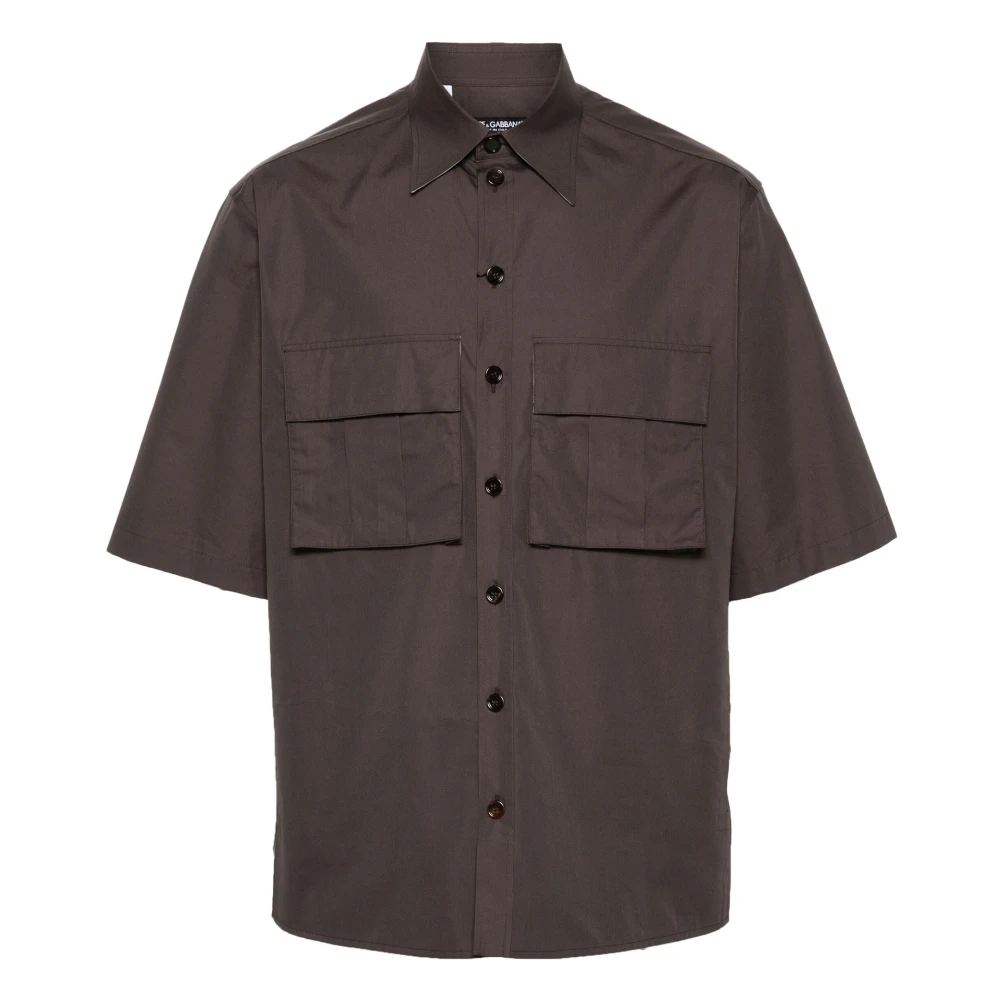 Dolce & Gabbana Hawaii Shirt Bruin Katoen Poplin Brown Heren