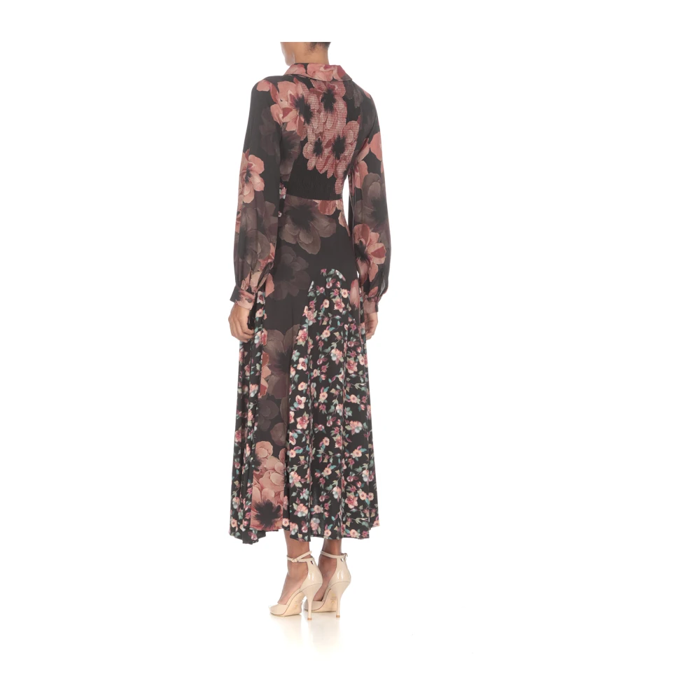 Mar De Margaritas Bloemenprint iscose Jurk met Kraag en Knopen Black Dames