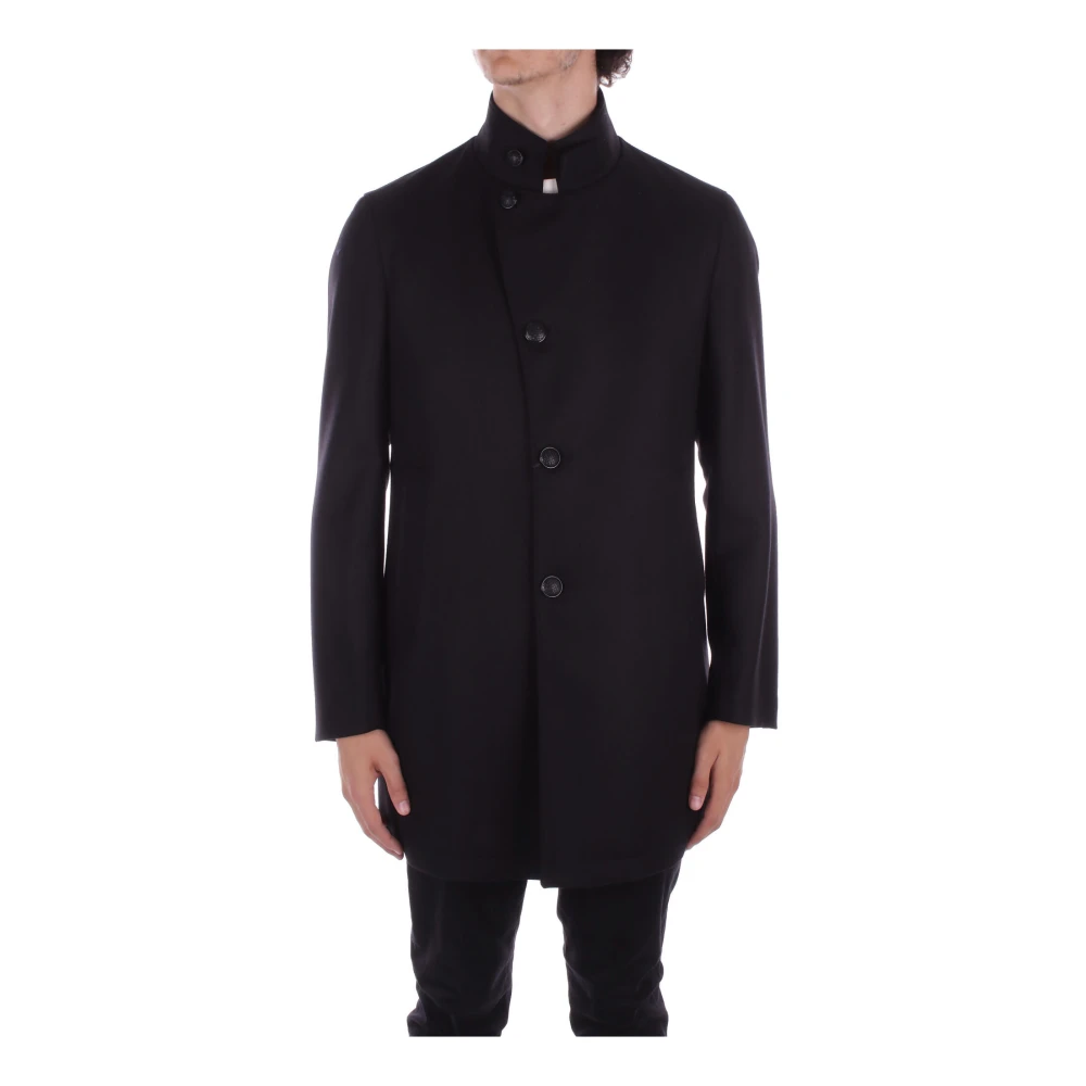 Tagliatore Men's Black Wool Coat Button Closure - Single-Breasted Coats - 2XL - Coats