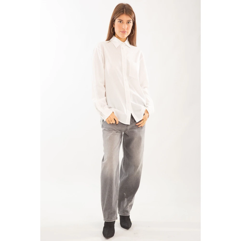pinko Gestreept Zakoverhemd in Corea Stijl White Dames