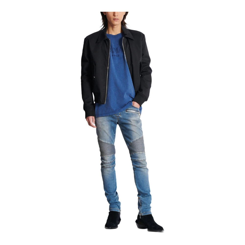 Balmain Los T-shirt met vintage borduurwerk Blue Heren