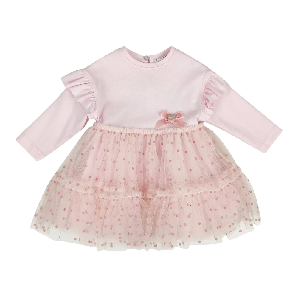 Monnalisa Girls Pink Jersey Punto Milano And Tulle Dress - Dresses - 3 Y - Kids