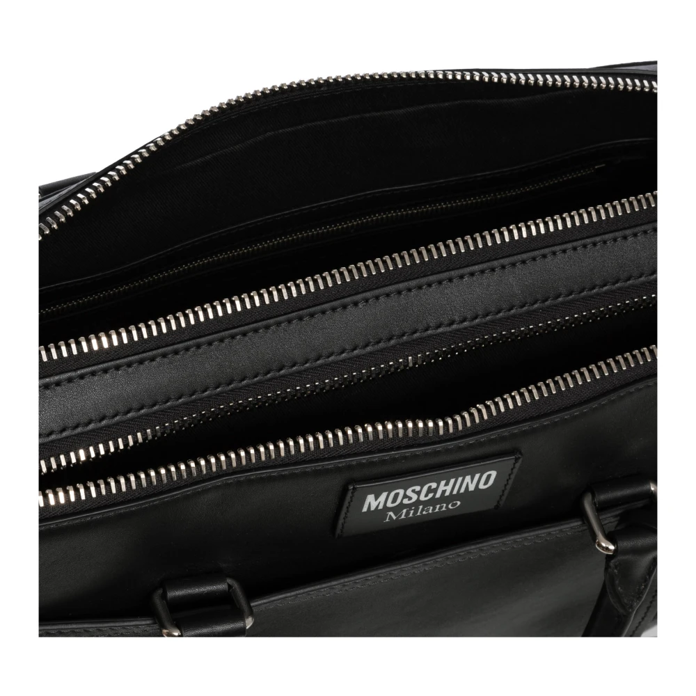 Moschino Verstelbare Biker Aktetas met Afneembare Band Black Heren