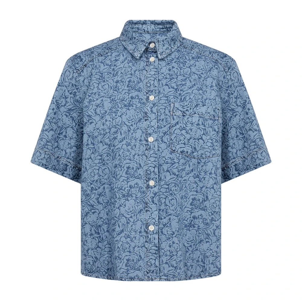 Part Two Denim Rose Korte Mouw Blouse Blue Dames