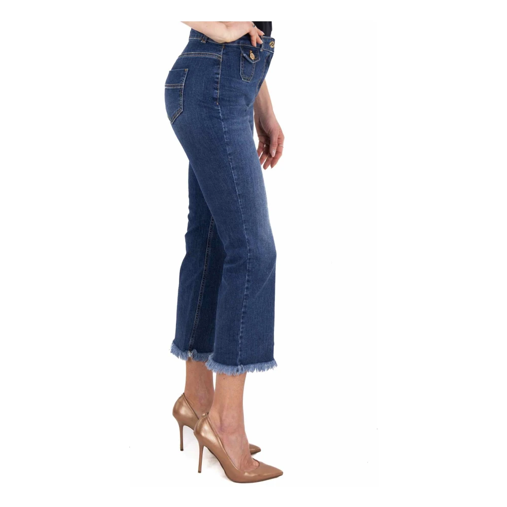 Elisabetta Franchi Blauwe Cropped Flare Jeans Met Franje Zoom Blue Dames