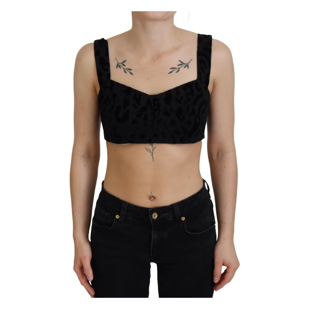 Dolce & Gabbana Women's Black Sleeveless Tops, S, Elegant Cotton Blend Bustier Corset Top